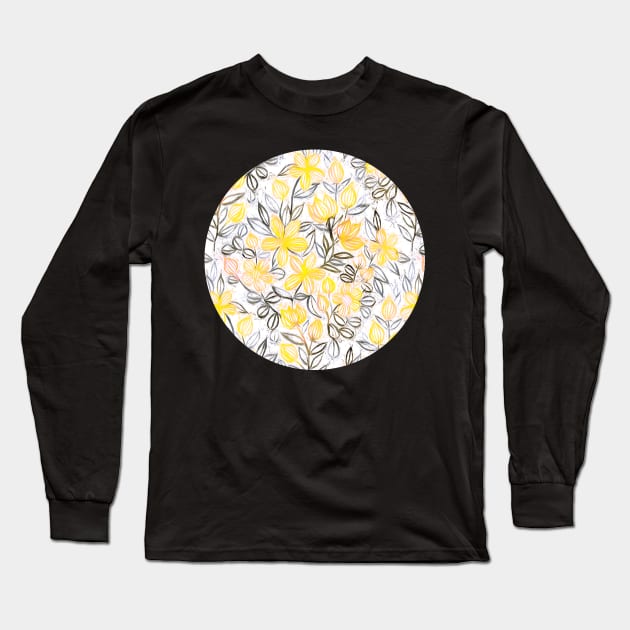 Sunny Yellow Crayon Striped Summer Floral Long Sleeve T-Shirt by micklyn